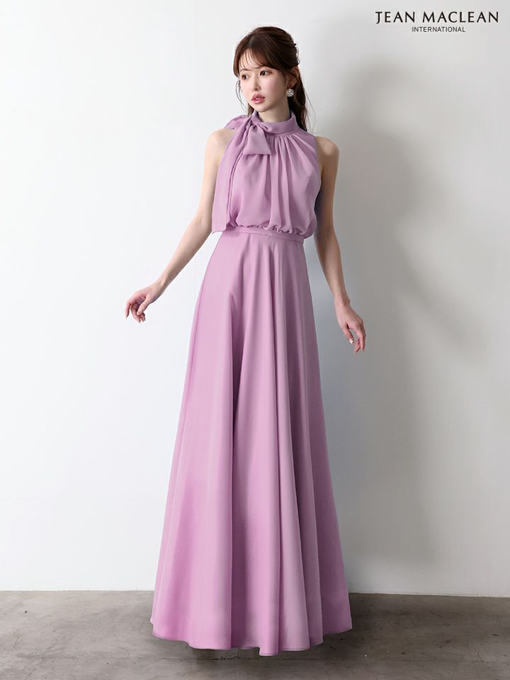JEAN MACLEAN ジャンマクレーン パステルカラー/シフォン/ボウタイリボン/ウエスト切替/Aライン/ロングドレス ja61032