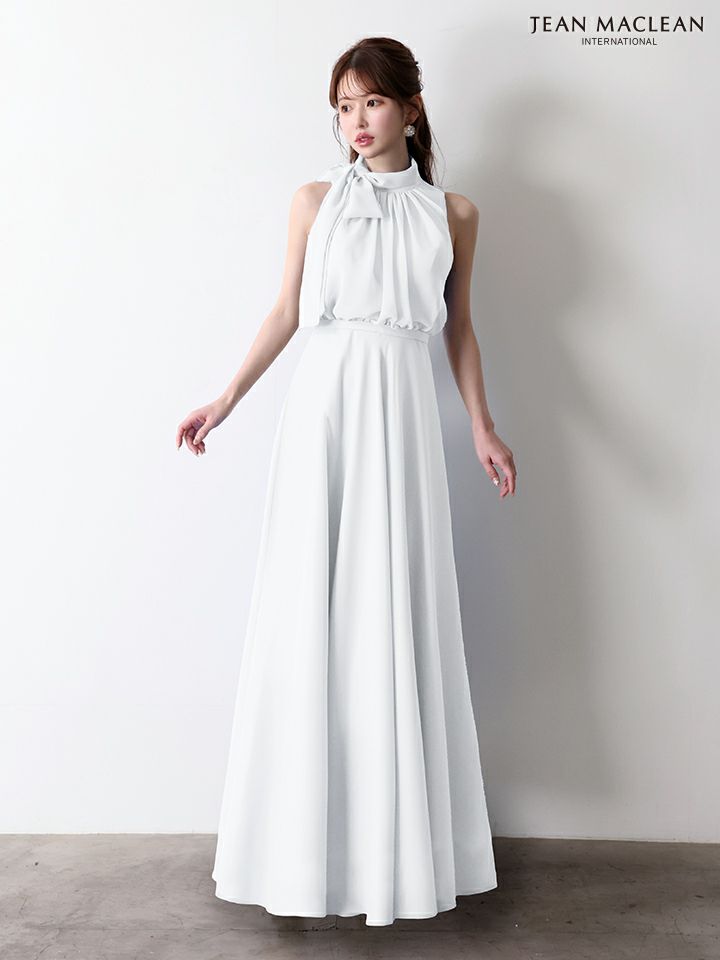 JEAN MACLEAN ジャンマクレーン パステルカラー/シフォン/ボウタイリボン/ウエスト切替/Aライン/ロングドレス ja61032