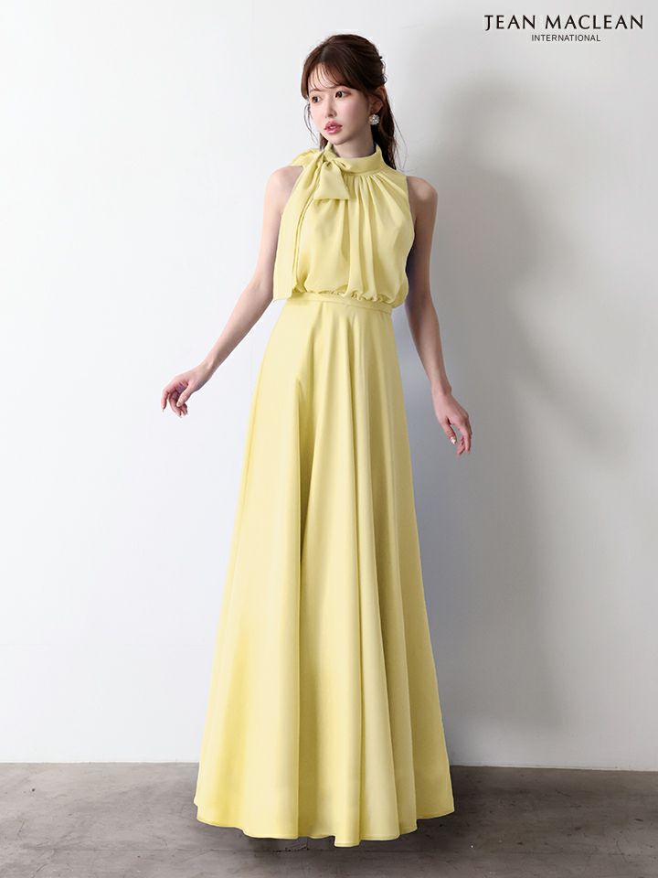JEAN MACLEAN ジャンマクレーン パステルカラー/シフォン/ボウタイリボン/ウエスト切替/Aライン/ロングドレス ja61032