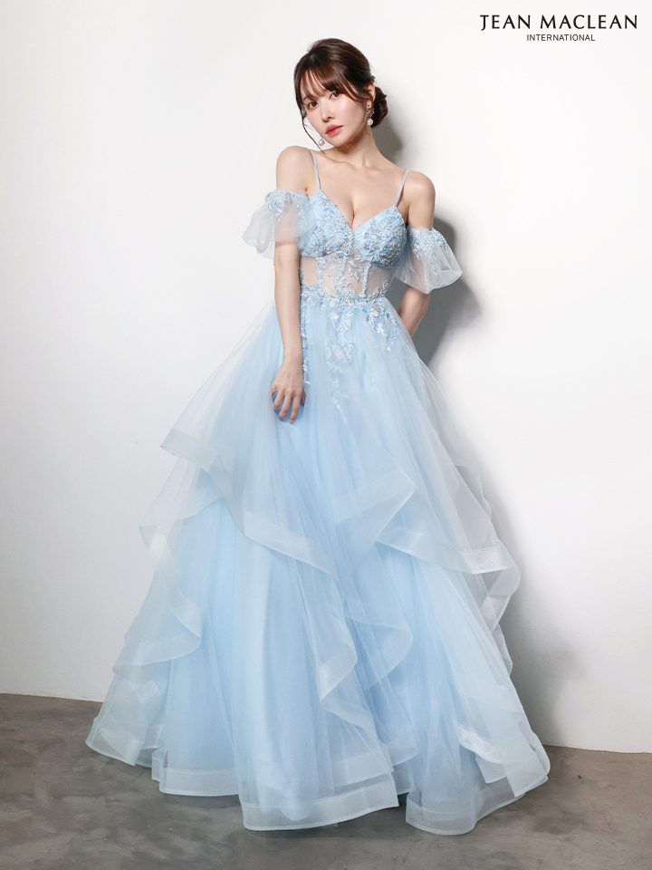 JEAN MACLEAN ジャンマクレーン ウエストシアー/フラワー刺繍/パフスリーブ/オフショル/姫/ロングドレス ja61036