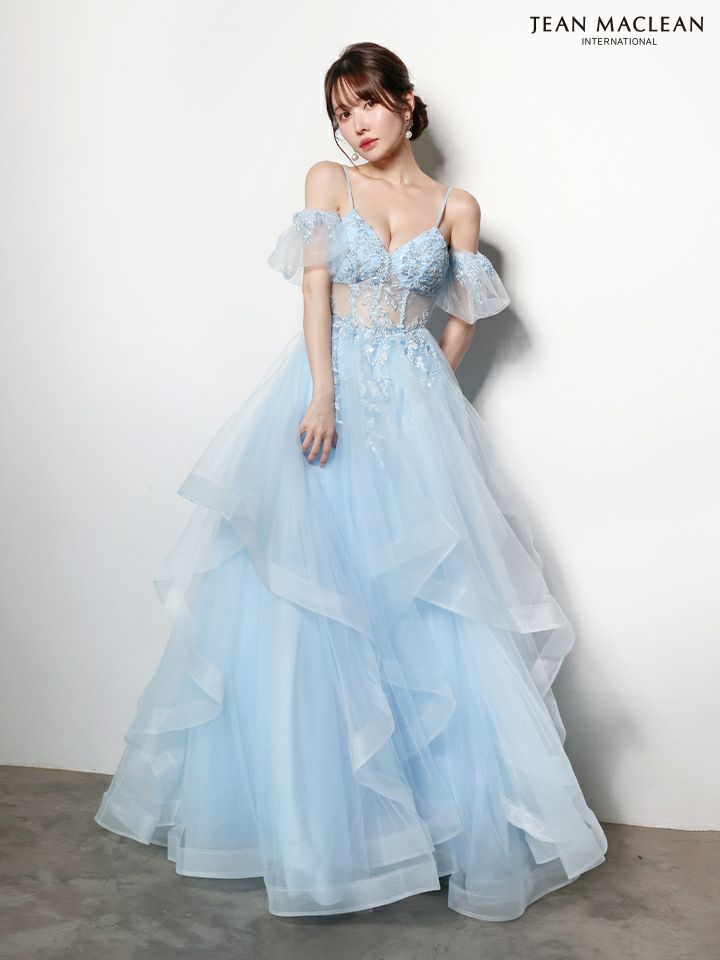 JEAN MACLEAN ジャンマクレーン ウエストシアー/フラワー刺繍/パフスリーブ/オフショル/姫/ロングドレス ja61036