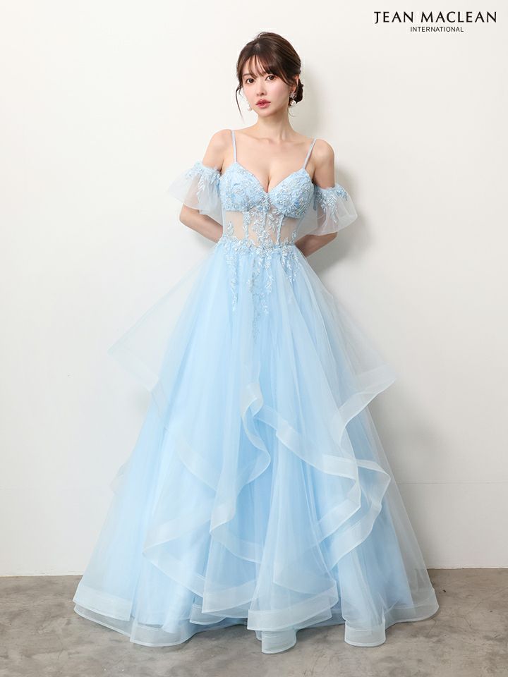 JEAN MACLEAN ジャンマクレーン ウエストシアー/フラワー刺繍/パフスリーブ/オフショル/姫/ロングドレス ja61036