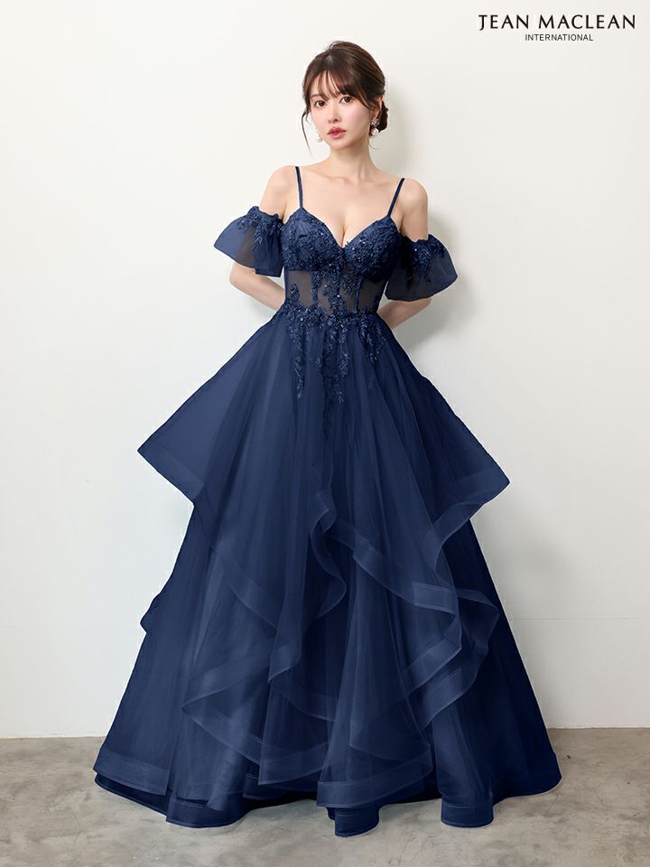 JEAN MACLEAN ジャンマクレーン ウエストシアー/フラワー刺繍/パフスリーブ/オフショル/姫/ロングドレス ja61036