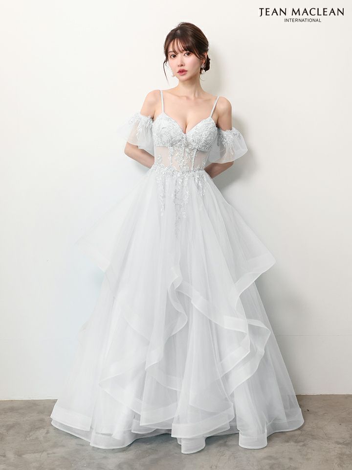 JEAN MACLEAN ジャンマクレーン ウエストシアー/フラワー刺繍/パフスリーブ/オフショル/姫/ロングドレス ja61036