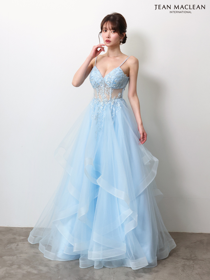 JEAN MACLEAN ジャンマクレーン ウエストシアー/フラワー刺繍/パフスリーブ/オフショル/姫/ロングドレス ja61036