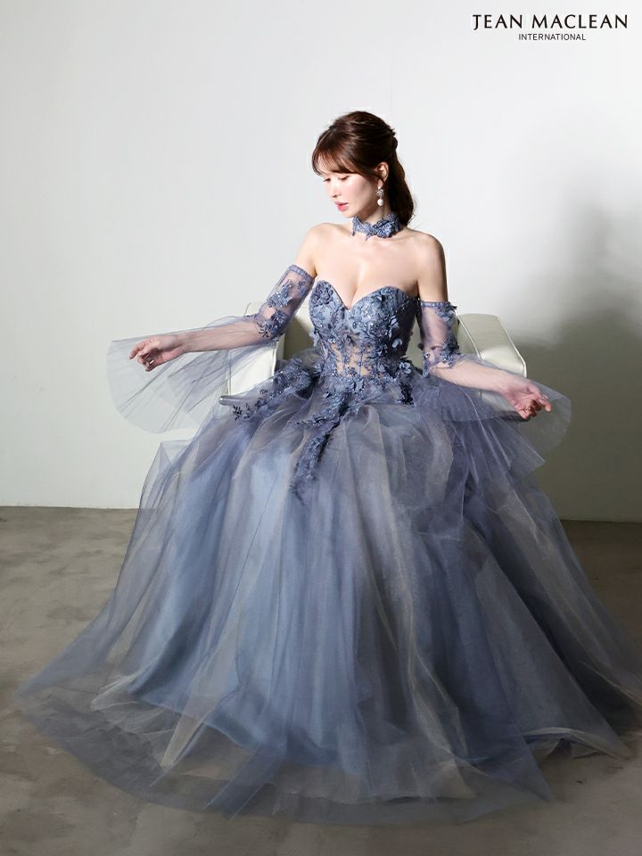 JEAN MACLEAN ジャンマクレーン 立体フラワーモチーフ/ロングフレアスリーブ/チョーカー付き/姫/ロングドレス ja61037