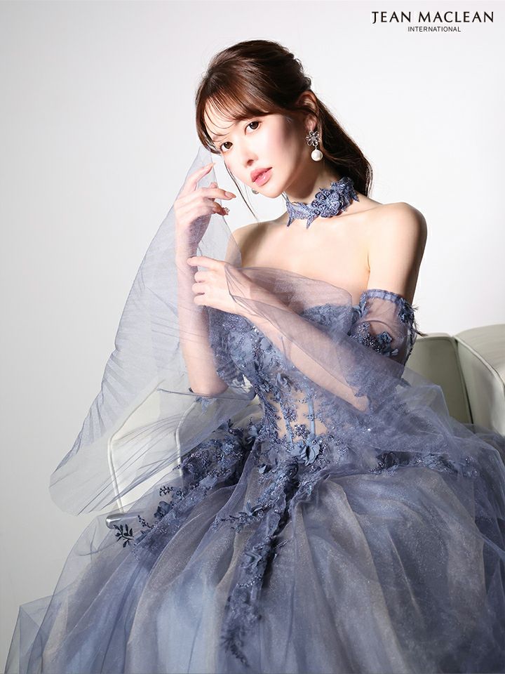 JEAN MACLEAN ジャンマクレーン 立体フラワーモチーフ/ロングフレアスリーブ/チョーカー付き/姫/ロングドレス ja61037