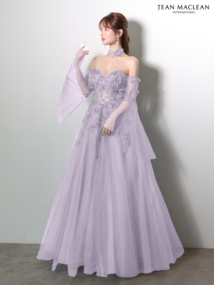 JEAN MACLEAN ジャンマクレーン 立体フラワーモチーフ/ロングフレアスリーブ/チョーカー付き/姫/ロングドレス ja61037