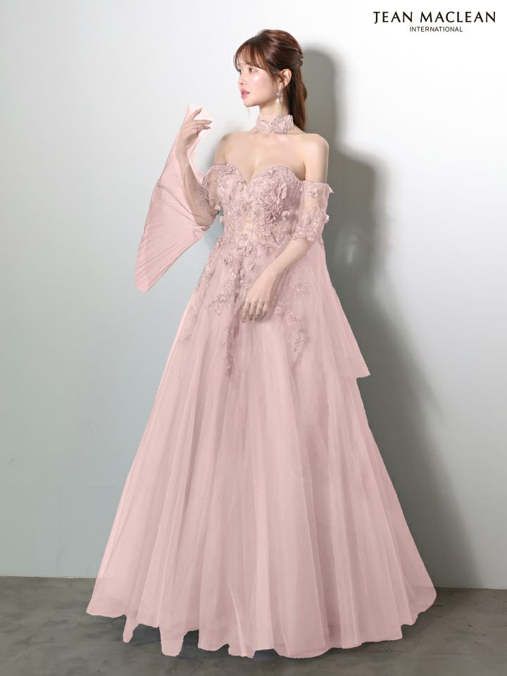 JEAN MACLEAN ジャンマクレーン 立体フラワーモチーフ/ロングフレアスリーブ/チョーカー付き/姫/ロングドレス ja61037
