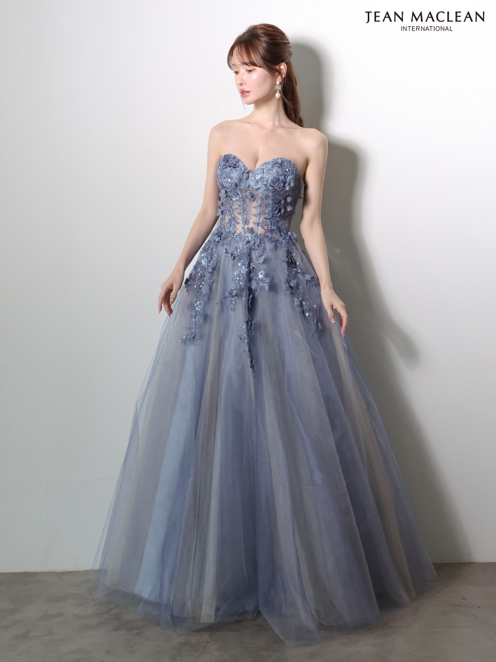 JEAN MACLEAN ジャンマクレーン 立体フラワーモチーフ/ロングフレアスリーブ/チョーカー付き/姫/ロングドレス ja61037