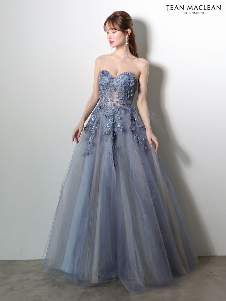 JEAN MACLEAN ジャンマクレーン 立体フラワーモチーフ/ロングフレアスリーブ/チョーカー付き/姫/ロングドレス ja61037