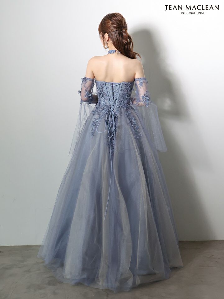 JEAN MACLEAN ジャンマクレーン 立体フラワーモチーフ/ロングフレアスリーブ/チョーカー付き/姫/ロングドレス ja61037