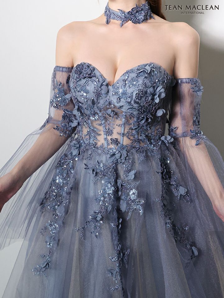 JEAN MACLEAN ジャンマクレーン 立体フラワーモチーフ/ロングフレアスリーブ/チョーカー付き/姫/ロングドレス ja61037