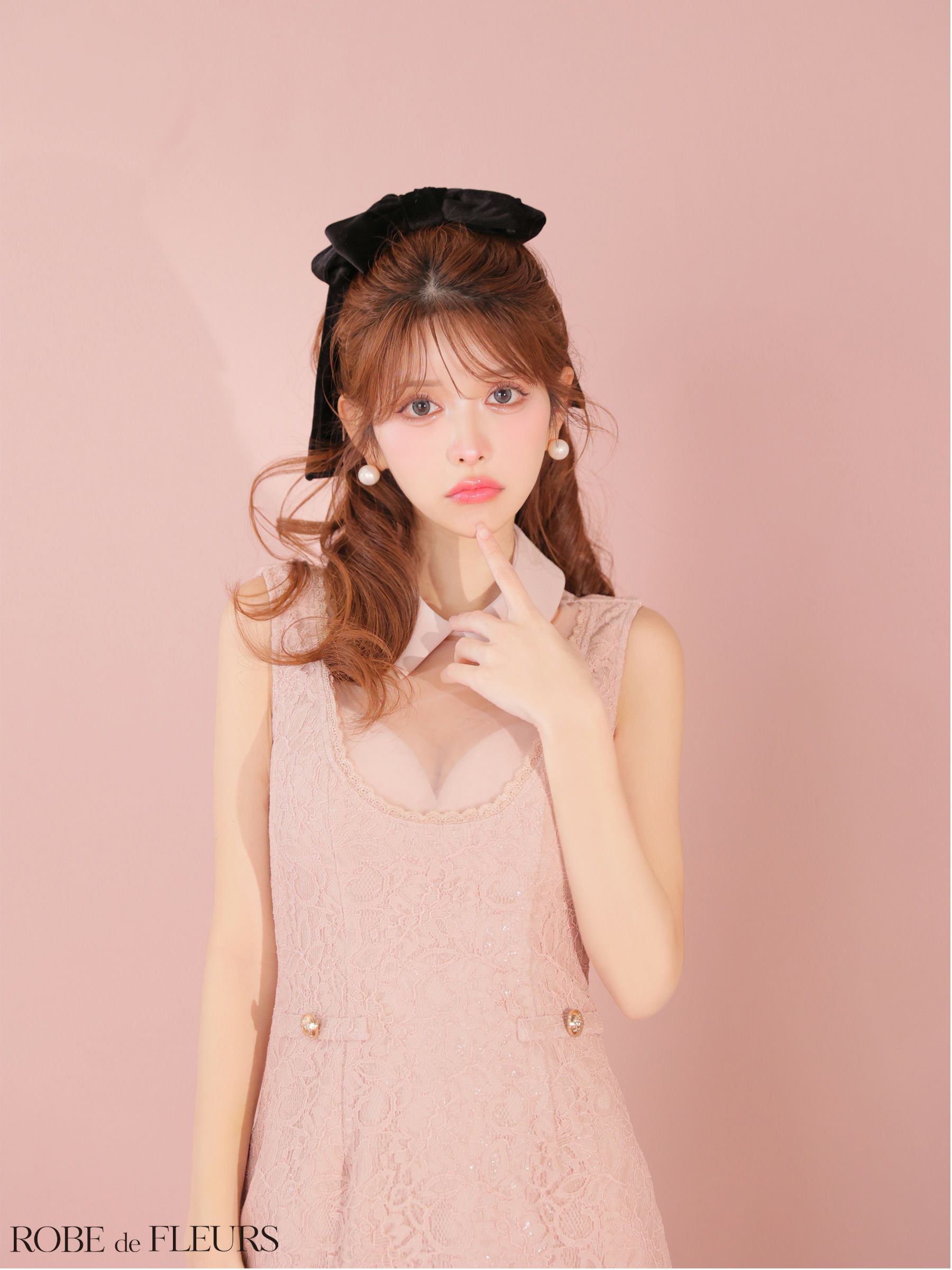 ROBE de FLEURS ローブドフルール 【XSサイズあり】襟付きシースルーデコルテレースミニキャバドレス fm3490-c