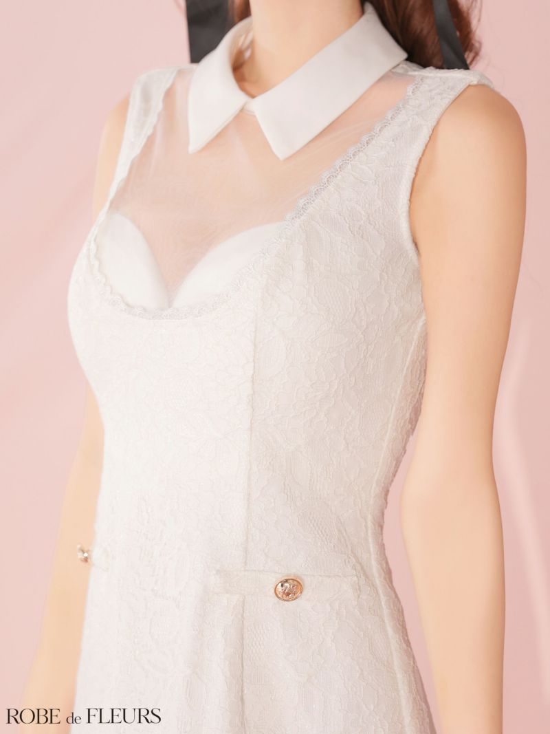 ROBE de FLEURS ローブドフルール 【XSサイズあり】襟付きシースルーデコルテレースミニキャバドレス fm3490-c
