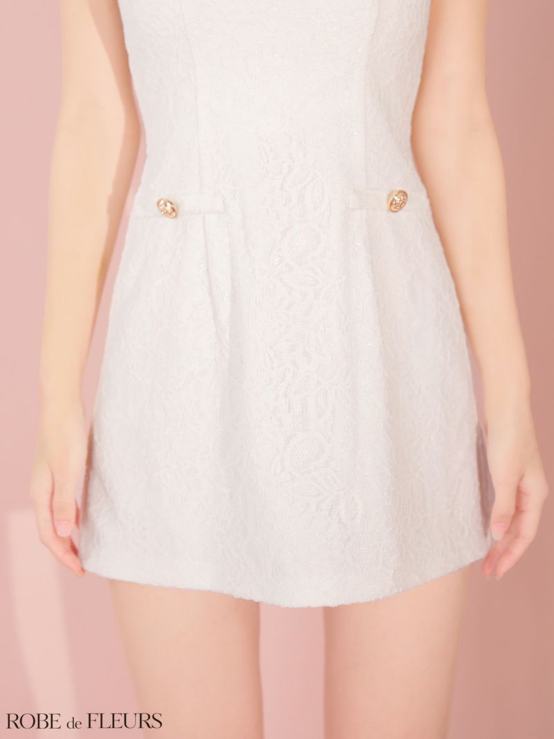 ROBE de FLEURS ローブドフルール 【XSサイズあり】襟付きシースルーデコルテレースミニキャバドレス fm3490-c