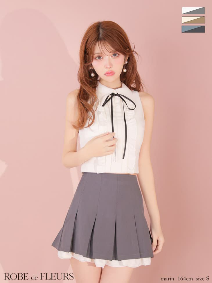 ROBE de FLEURS ローブドフルール 【XSサイズあり】フリルプリーツセットアップミニキャバドレス fm4609-c