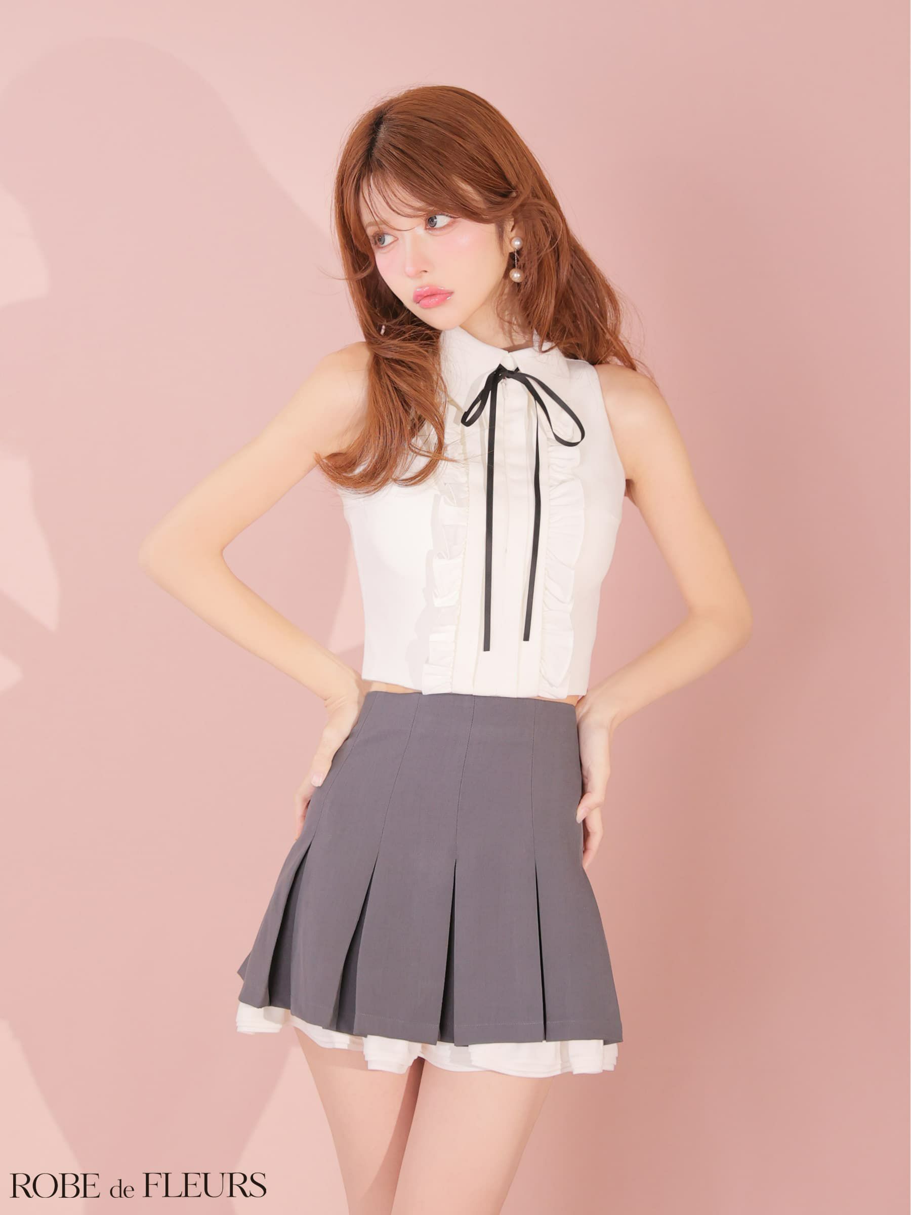 ROBE de FLEURS ローブドフルール 【XSサイズあり】フリルプリーツセットアップミニキャバドレス fm4609-c