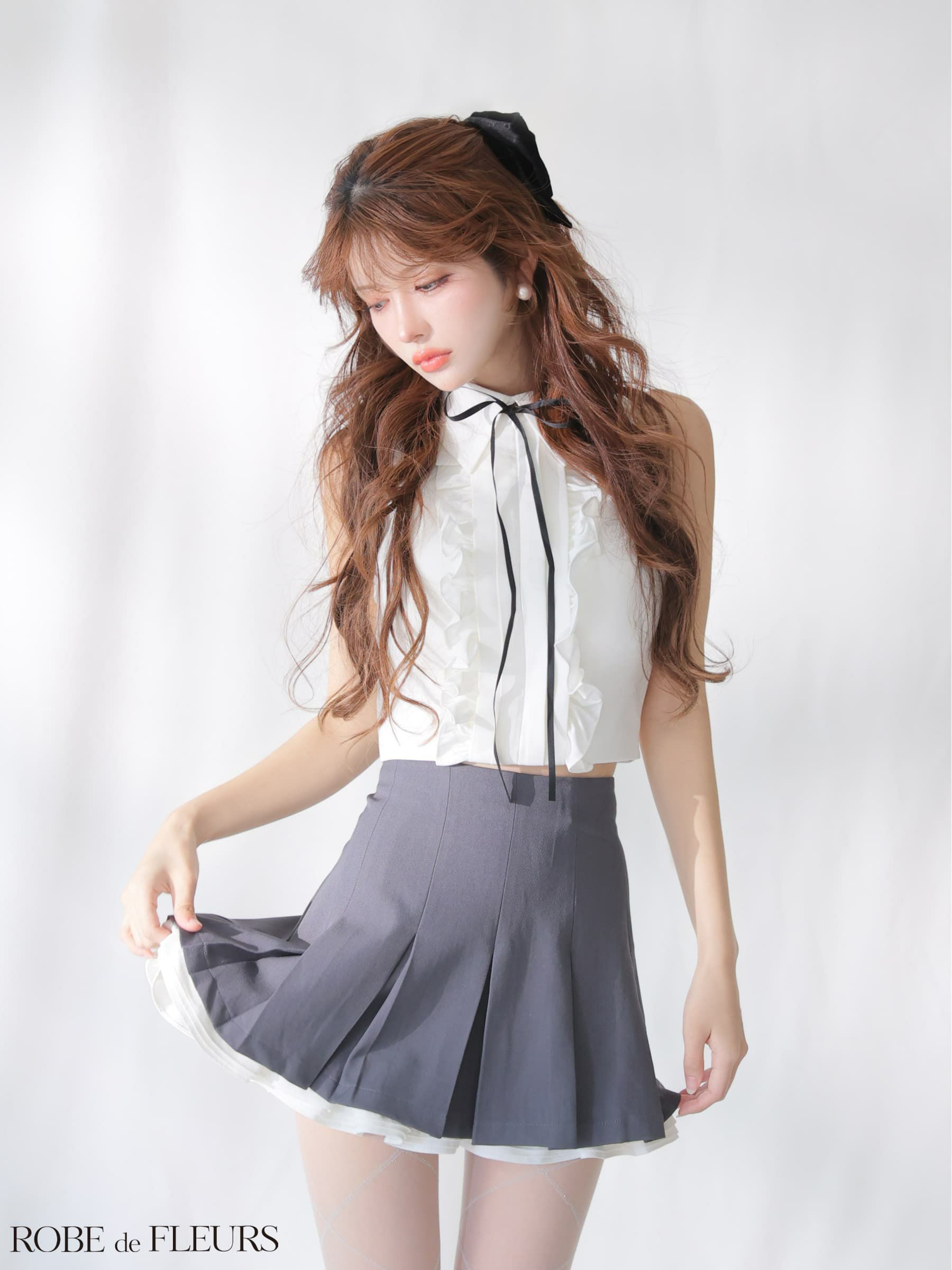 ROBE de FLEURS ローブドフルール 【XSサイズあり】フリルプリーツセットアップミニキャバドレス fm4609-c