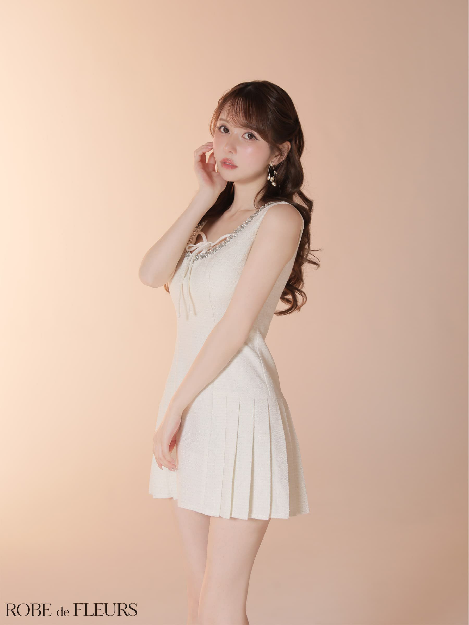 ROBE de FLEURS ローブドフルール 【XSサイズあり】ラメツイードビジューラインミニキャバドレス fm4631-c