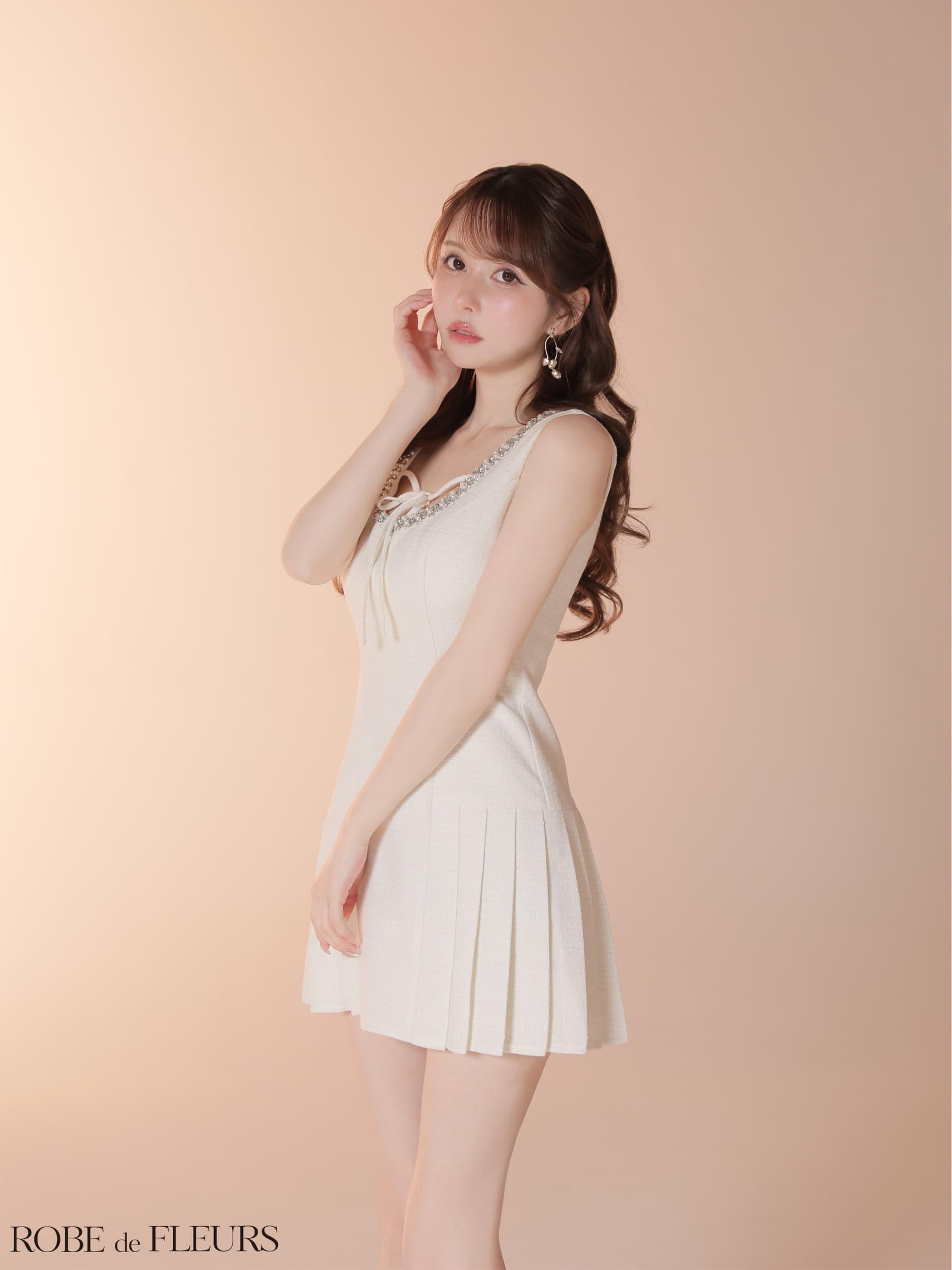 ROBE de FLEURS ローブドフルール 【XSサイズあり】ラメツイードビジューラインミニキャバドレス fm4631-c