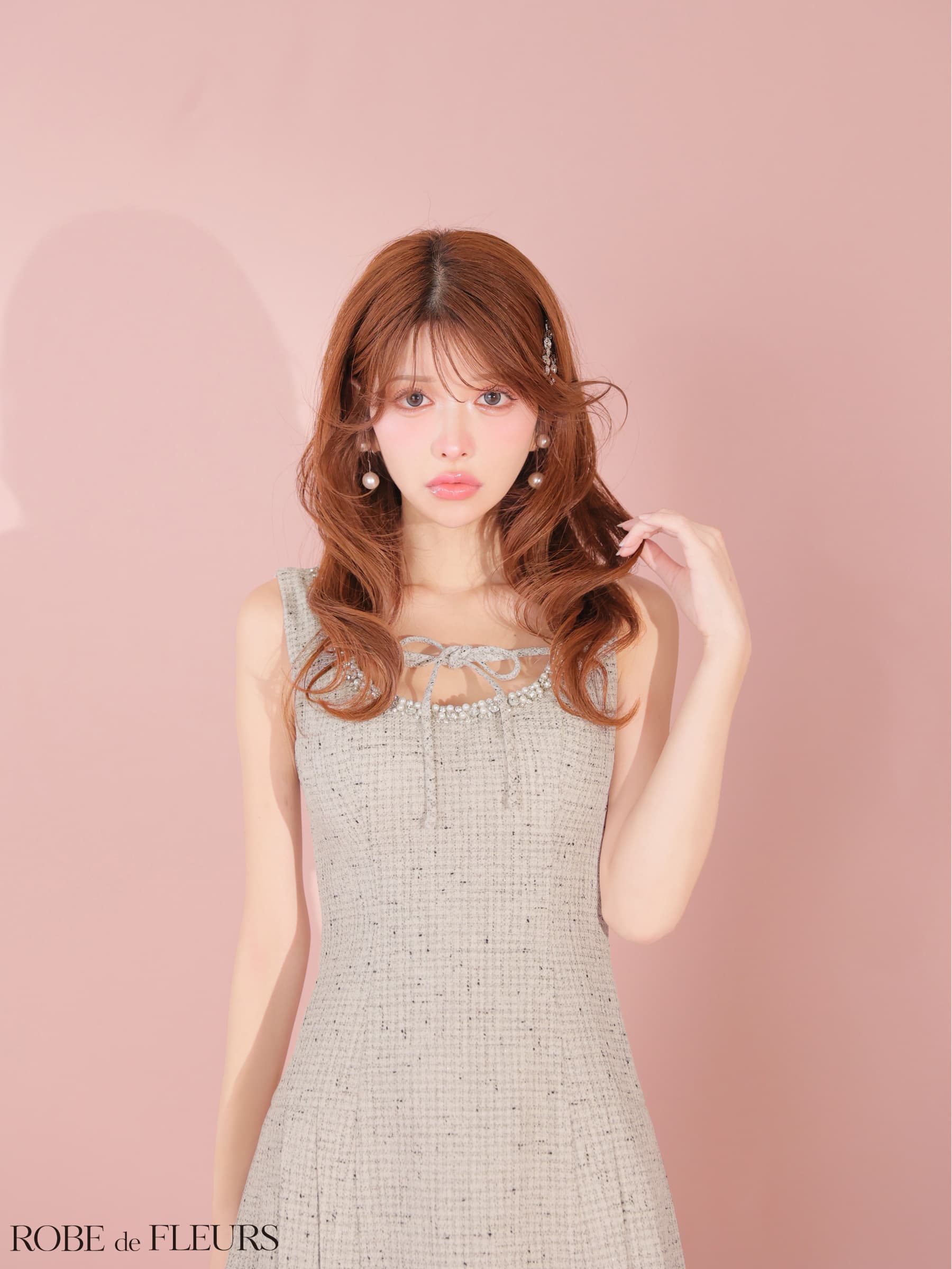 ROBE de FLEURS ローブドフルール 【XSサイズあり】ラメツイードビジューラインミニキャバドレス fm4631-c