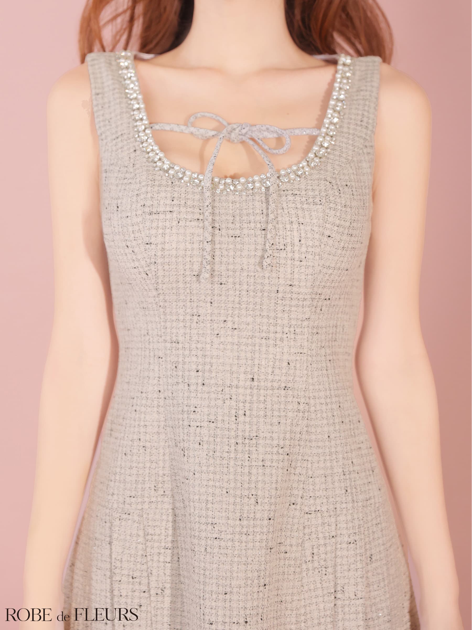 ROBE de FLEURS ローブドフルール 【XSサイズあり】ラメツイードビジューラインミニキャバドレス fm4631-c