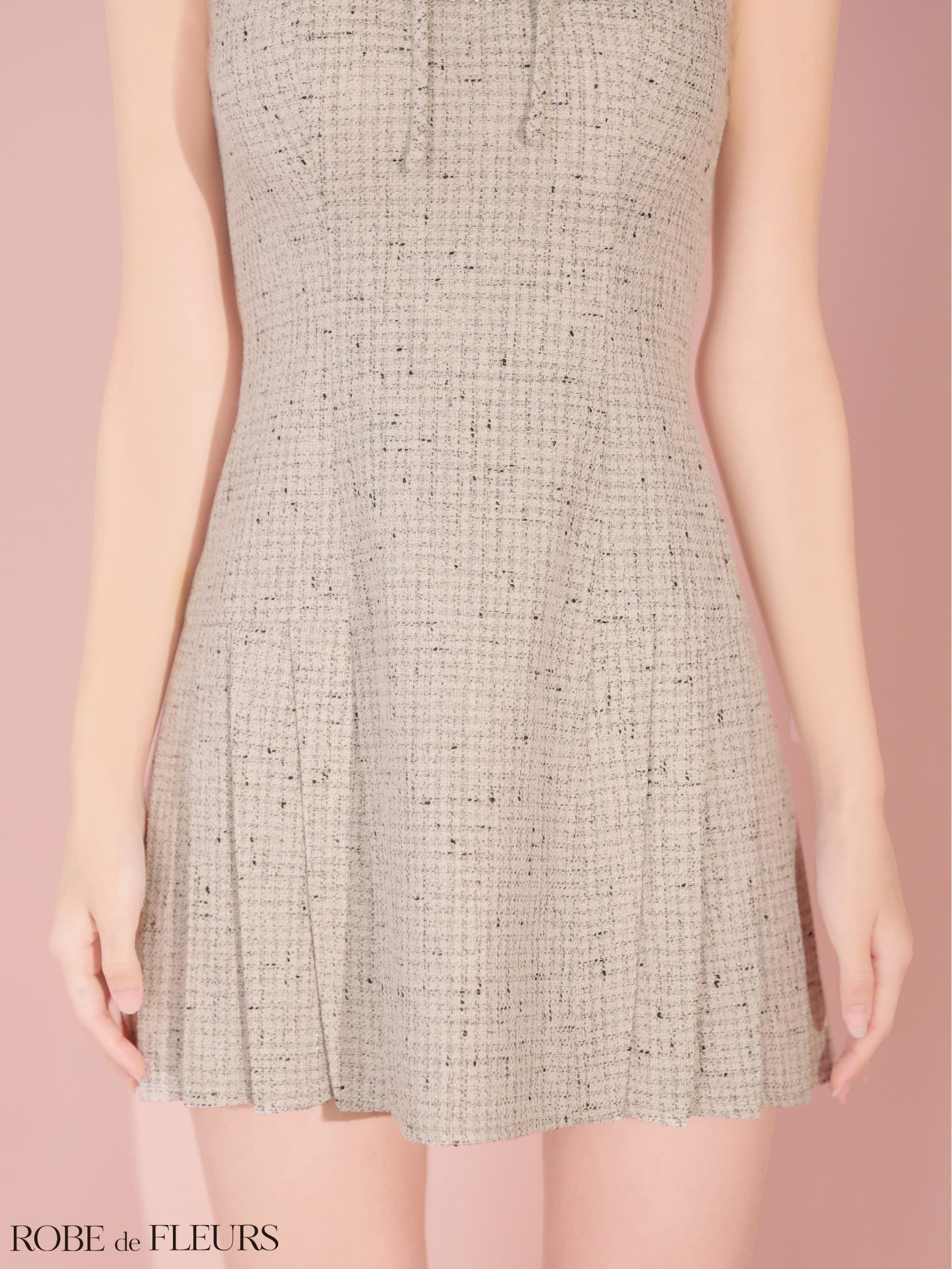 ROBE de FLEURS ローブドフルール 【XSサイズあり】ラメツイードビジューラインミニキャバドレス fm4631-c