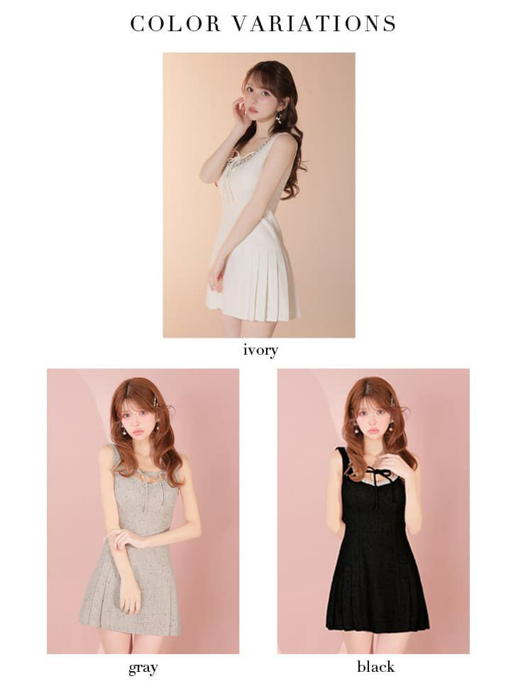 ROBE de FLEURS ローブドフルール 【XSサイズあり】ラメツイードビジューラインミニキャバドレス fm4631-c