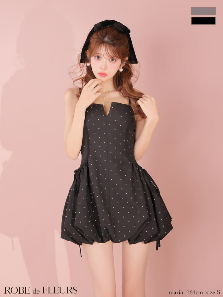 ROBE de FLEURS ローブドフルール 【XSサイズあり】ドット柄バルーンミニキャバドレス fm4702-c