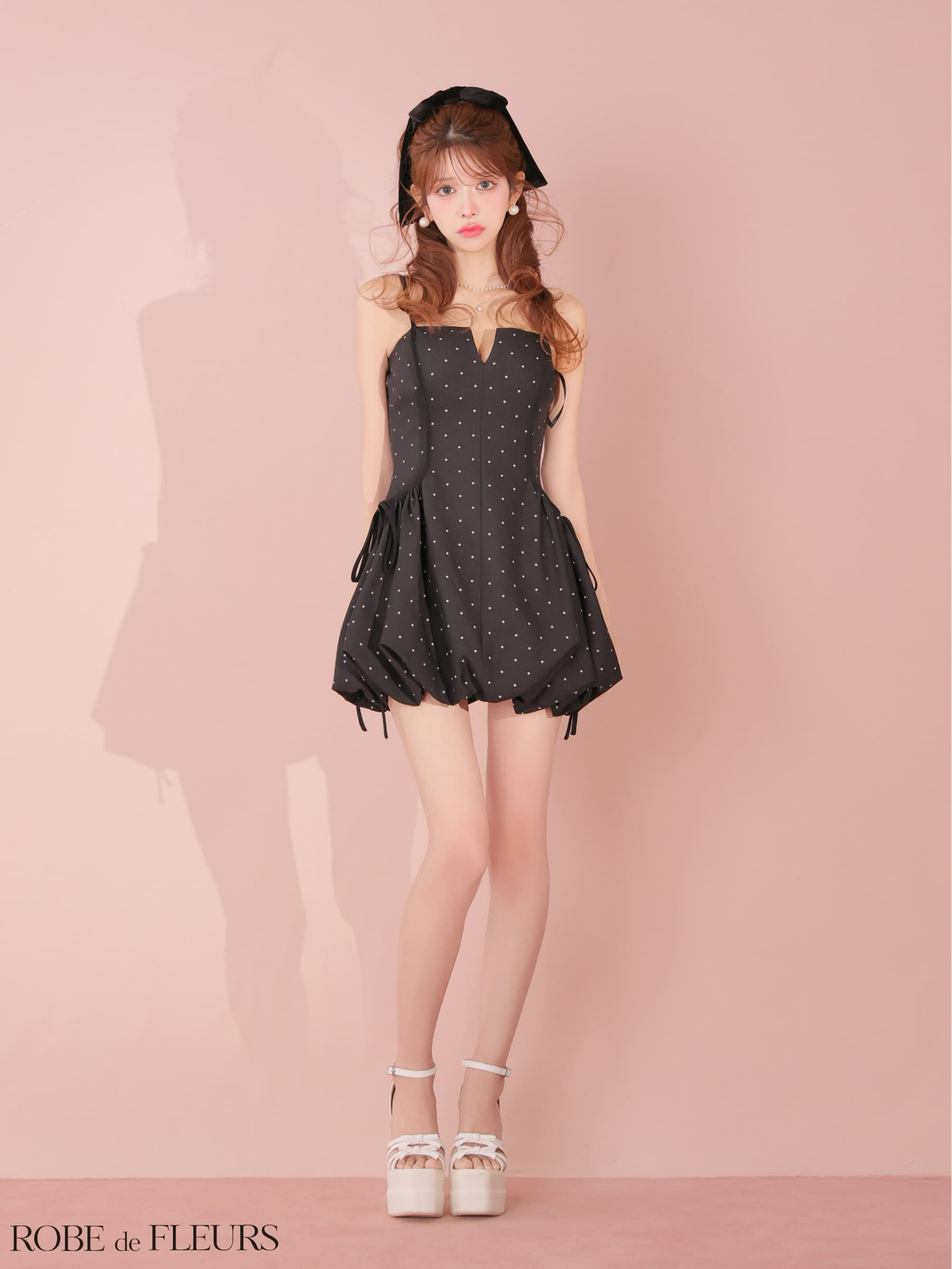 ROBE de FLEURS ローブドフルール 【XSサイズあり】ドット柄バルーンミニキャバドレス fm4702-c