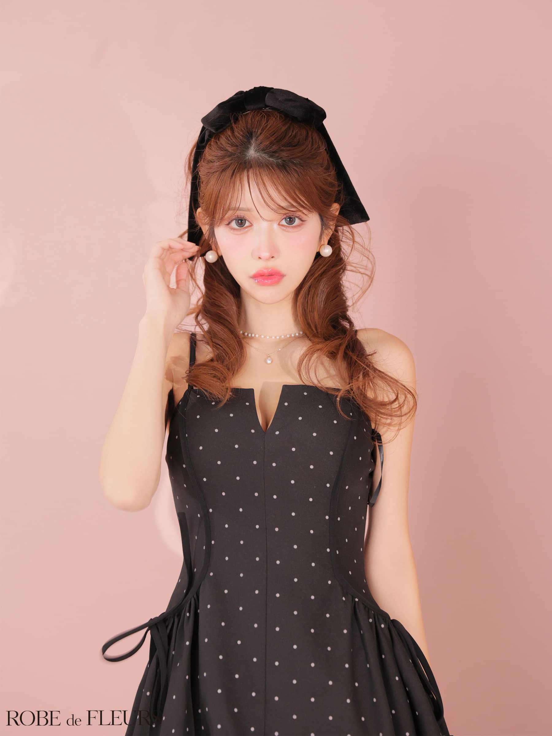 ROBE de FLEURS ローブドフルール 【XSサイズあり】ドット柄バルーンミニキャバドレス fm4702-c