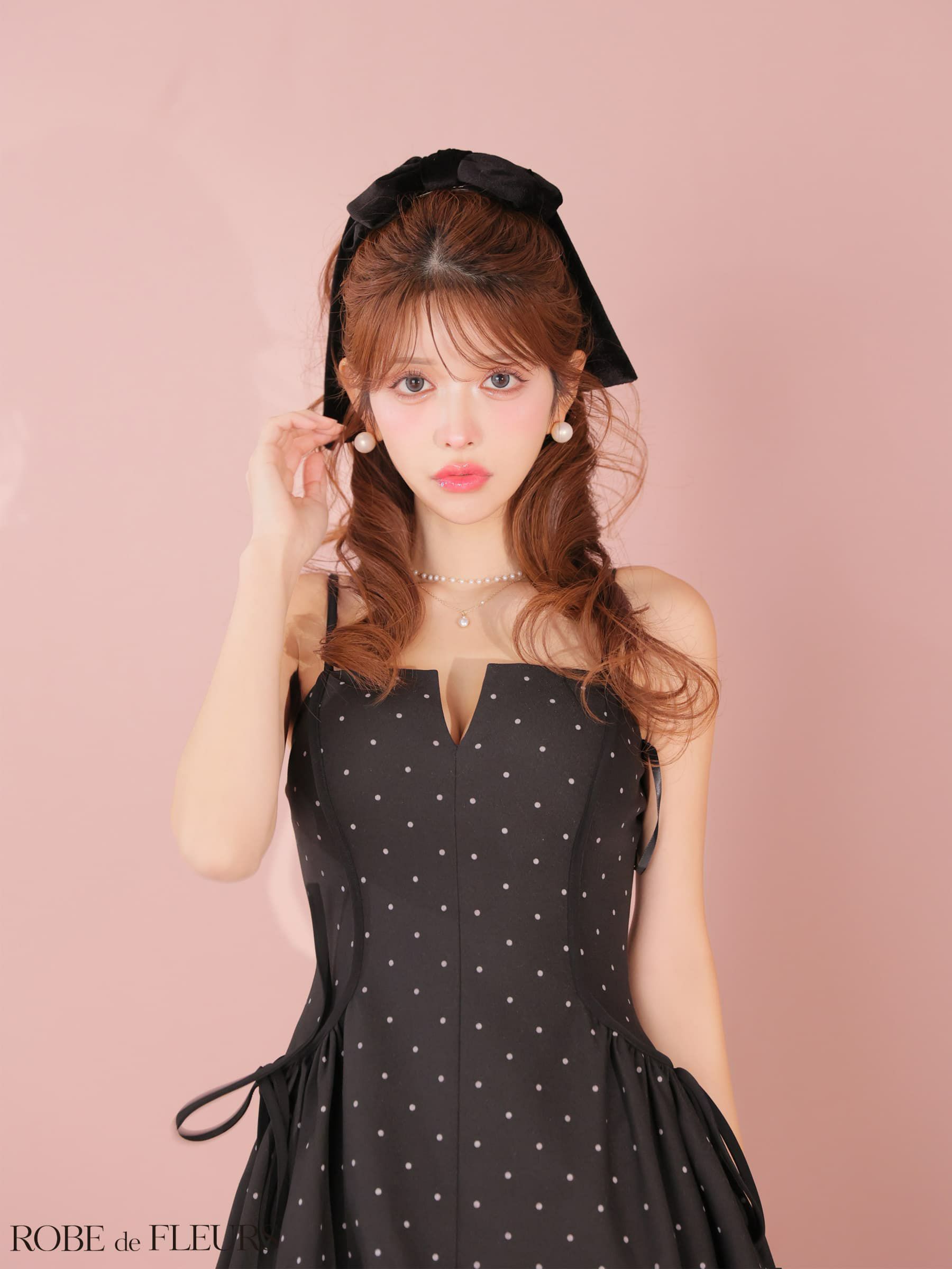 ROBE de FLEURS ローブドフルール 【XSサイズあり】ドット柄バルーンミニキャバドレス fm4702-c