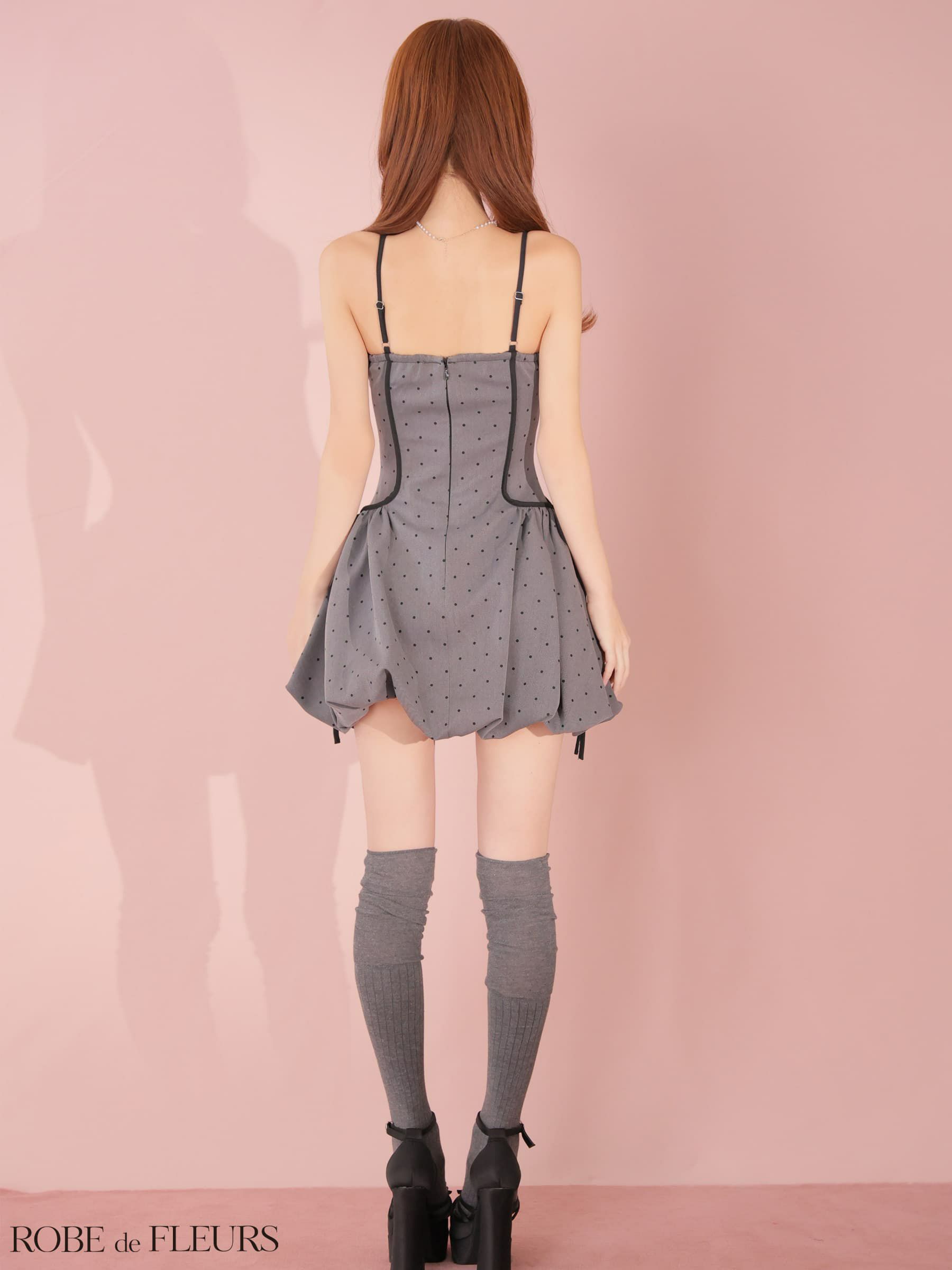 ROBE de FLEURS ローブドフルール 【XSサイズあり】ドット柄バルーンミニキャバドレス fm4702-c