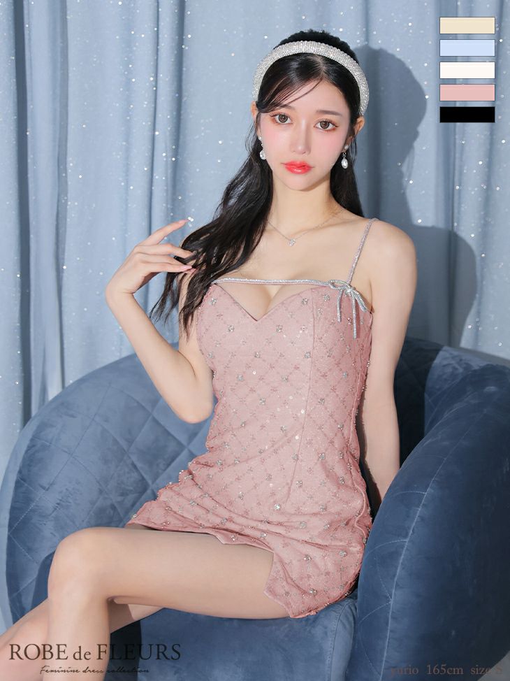 ROBE de FLEURS ローブドフルール ビジューリボンハートカットタイトミニキャバドレス【デコルテパーツ取り外し可能】 fm3426