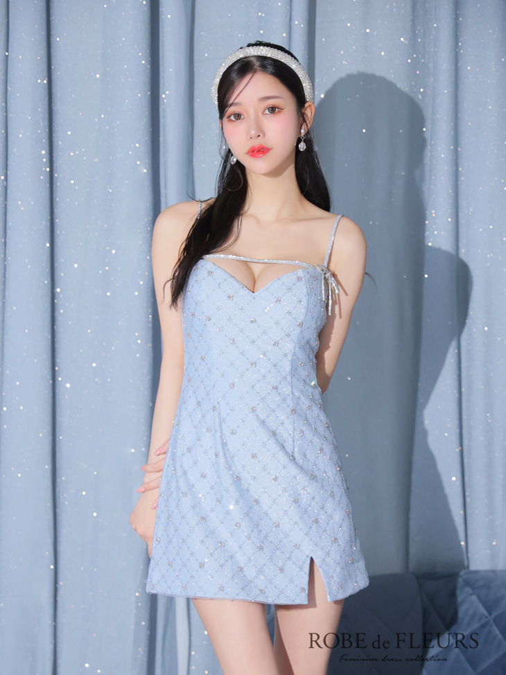 ROBE de FLEURS ローブドフルール ビジューリボンハートカットタイトミニキャバドレス【デコルテパーツ取り外し可能】 fm3426