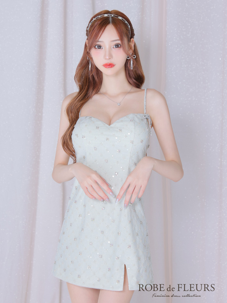 ROBE de FLEURS ローブドフルール ビジューリボンハートカットタイトミニキャバドレス【デコルテパーツ取り外し可能】 fm3426