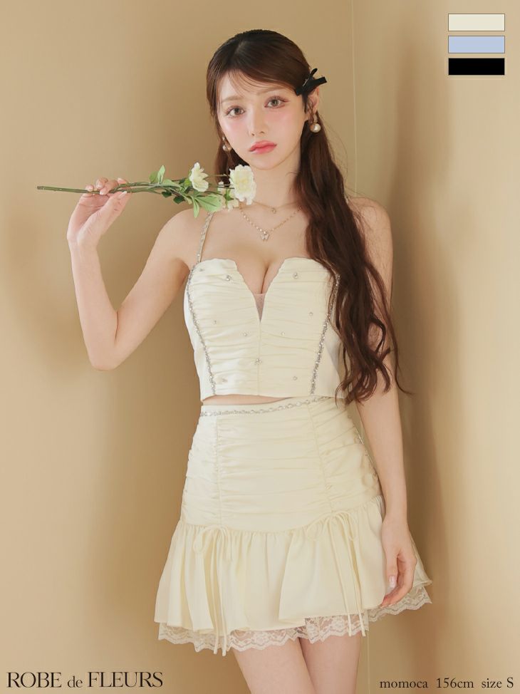 ROBE de FLEURS ローブドフルール サテンビジューレースセットアップミニキャバドレス fm3598