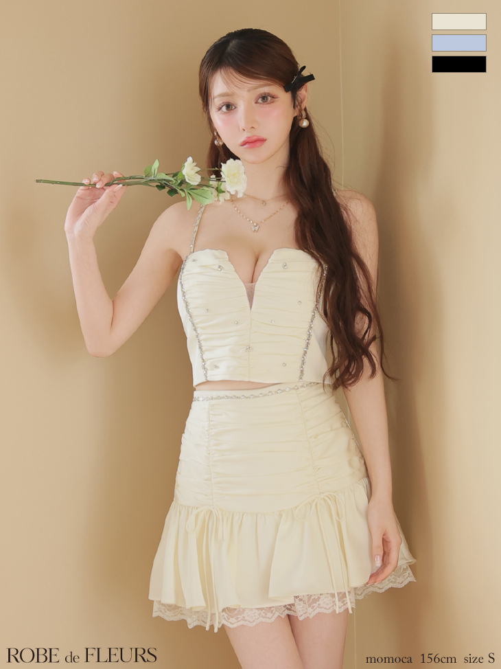 ROBE de FLEURS ローブドフルール サテンビジューレースセットアップミニキャバドレス fm3598