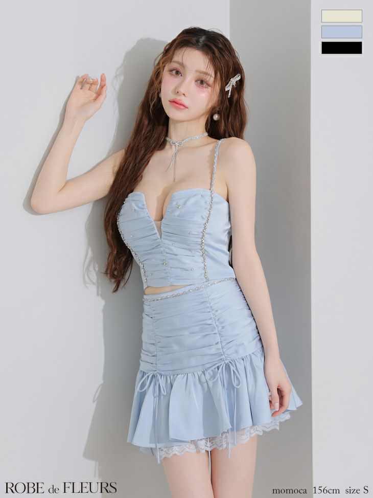 ROBE de FLEURS ローブドフルール サテンビジューレースセットアップミニキャバドレス fm3598