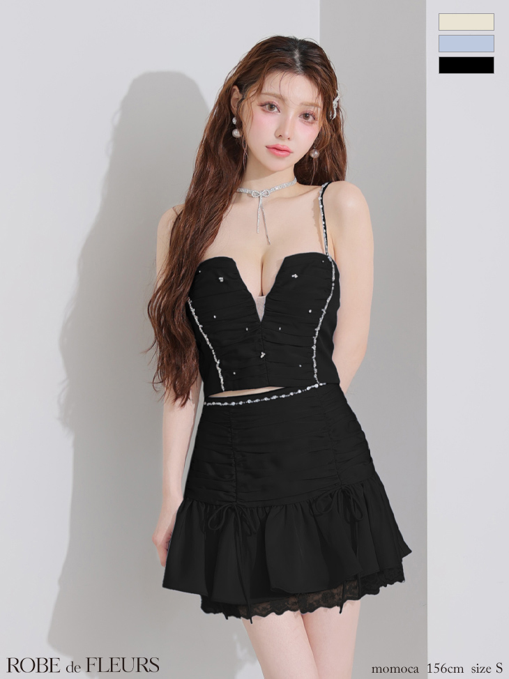 ROBE de FLEURS ローブドフルール サテンビジューレースセットアップミニキャバドレス fm3598