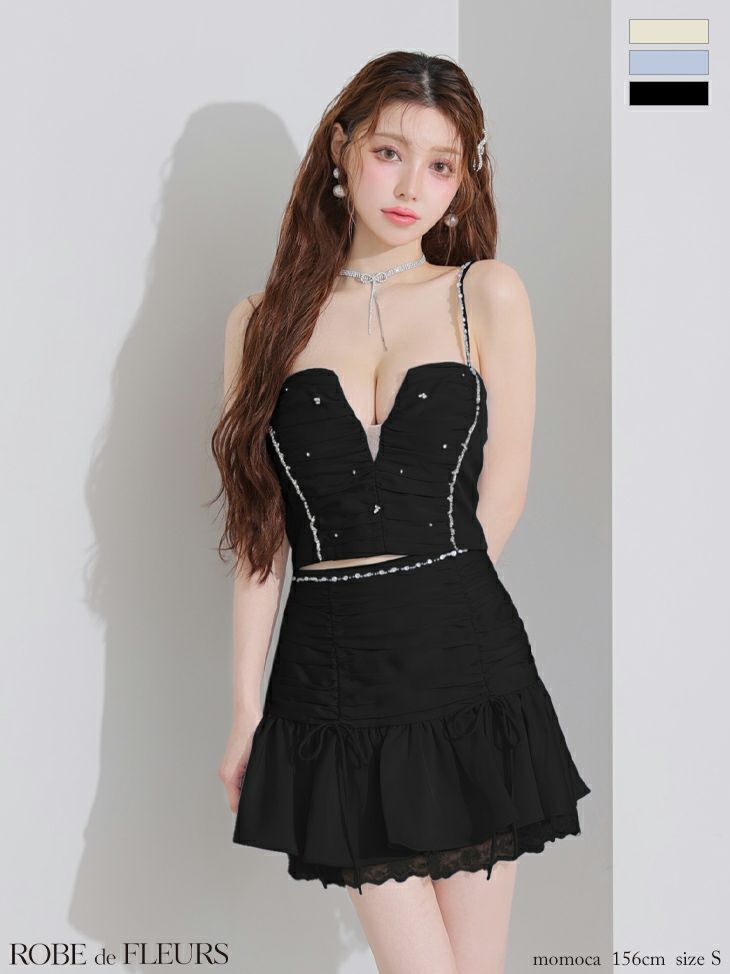 ROBE de FLEURS ローブドフルール サテンビジューレースセットアップミニキャバドレス fm3598