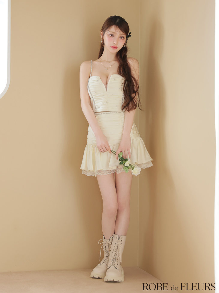 ROBE de FLEURS ローブドフルール サテンビジューレースセットアップミニキャバドレス fm3598