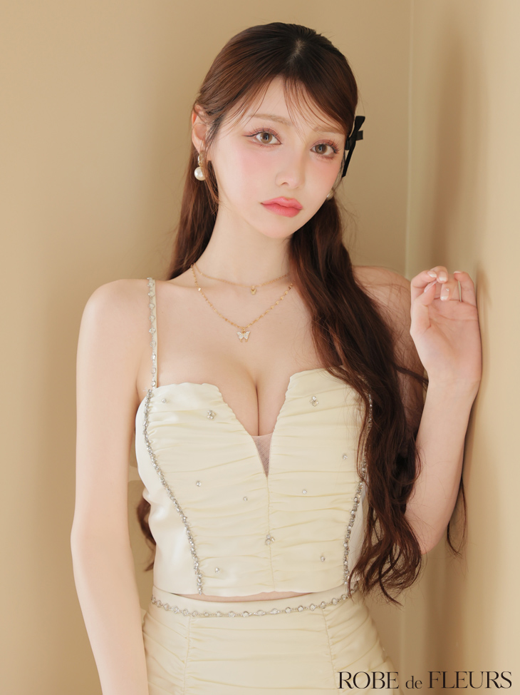 ROBE de FLEURS ローブドフルール サテンビジューレースセットアップミニキャバドレス fm3598