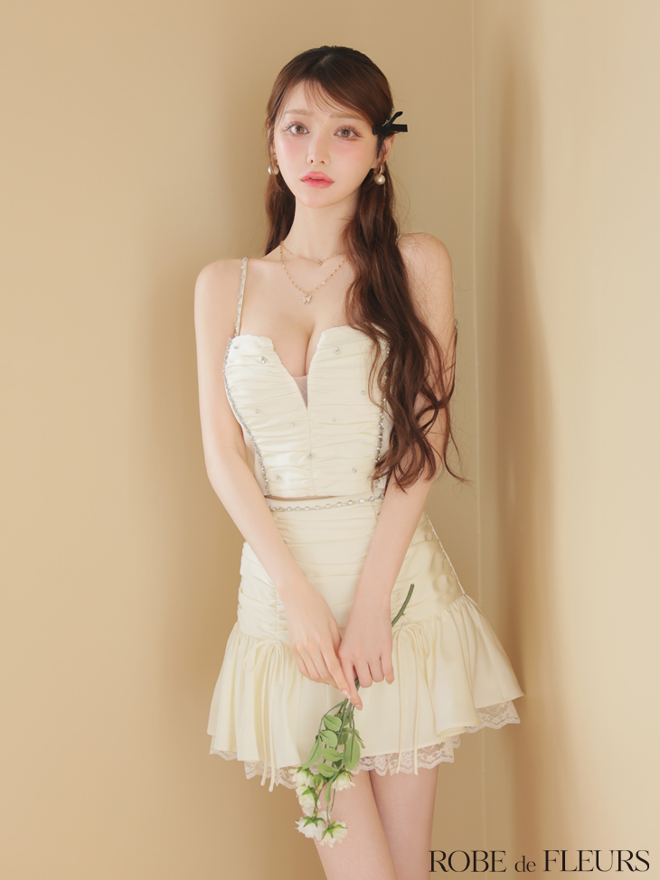 ROBE de FLEURS ローブドフルール サテンビジューレースセットアップミニキャバドレス fm3598