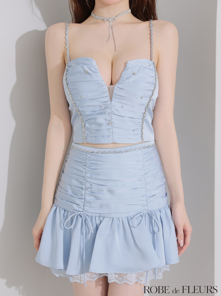 ROBE de FLEURS ローブドフルール サテンビジューレースセットアップミニキャバドレス fm3598