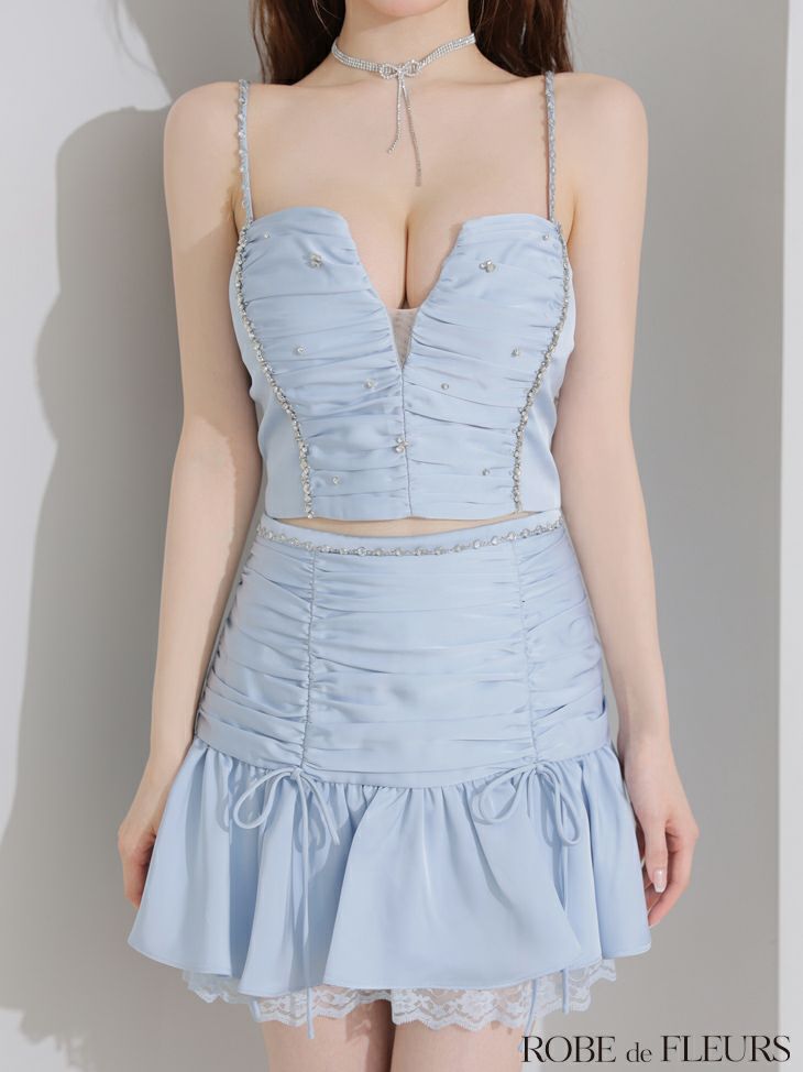 ROBE de FLEURS ローブドフルール サテンビジューレースセットアップミニキャバドレス fm3598