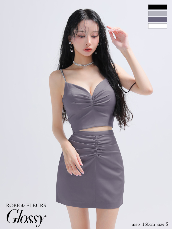 Glossy ローブドフルールグロッシー サテンギャザーセットアップタイトミニキャバドレス gl4130