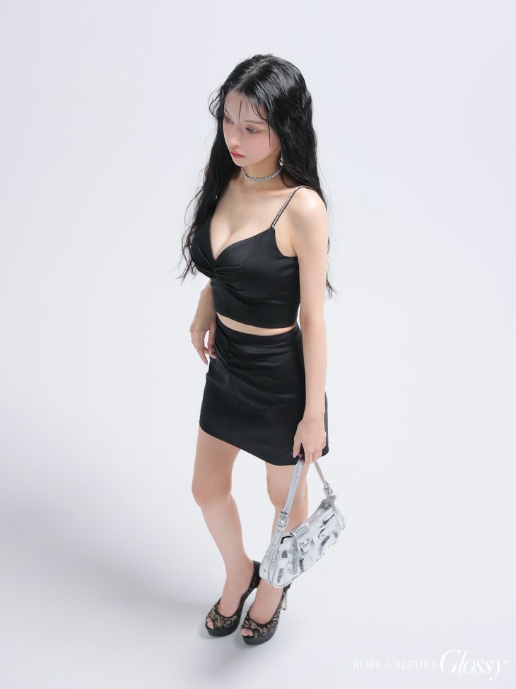 Glossy ローブドフルールグロッシー サテンギャザーセットアップタイトミニキャバドレス gl4130