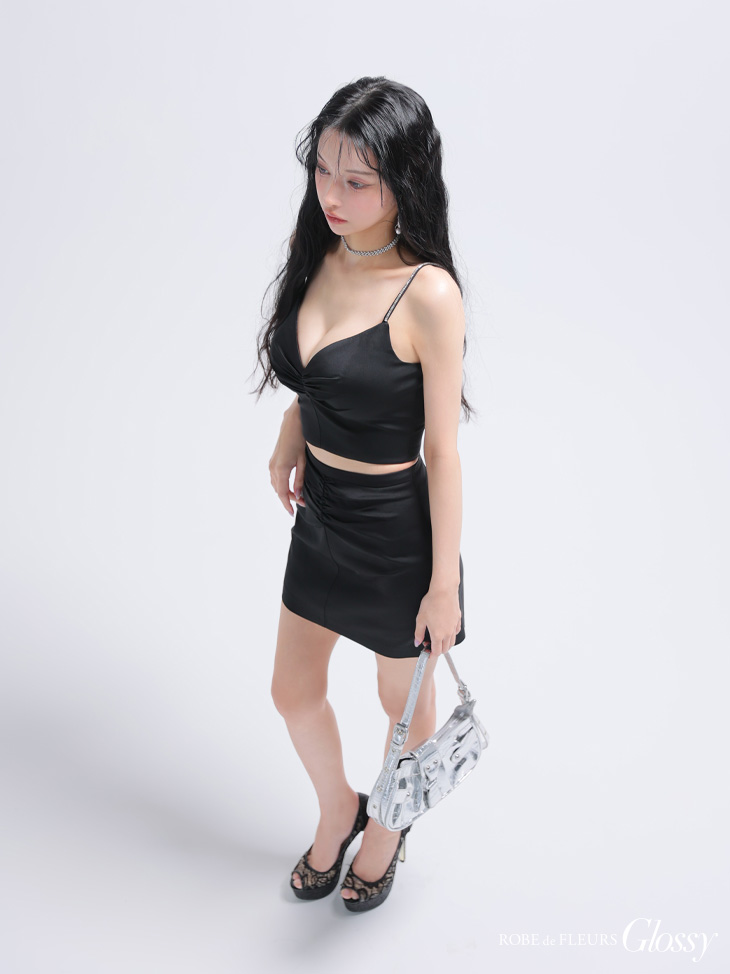 Glossy ローブドフルールグロッシー サテンギャザーセットアップタイトミニキャバドレス gl4130